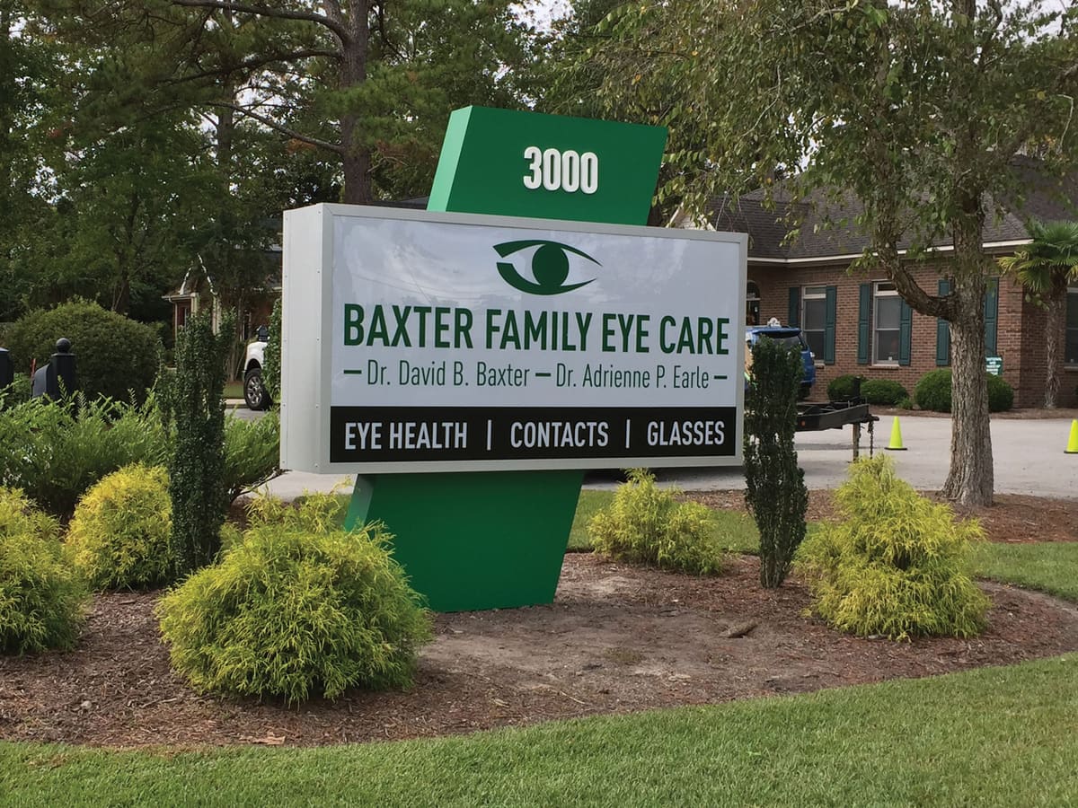 Baxter Family Eye Care landscaped monument sign