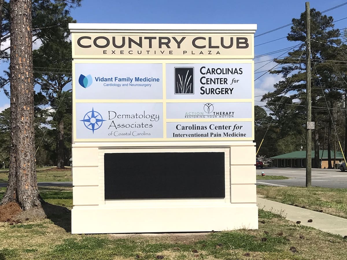 Country Club Executive Plaza multi-tenant monument sign with LED message board