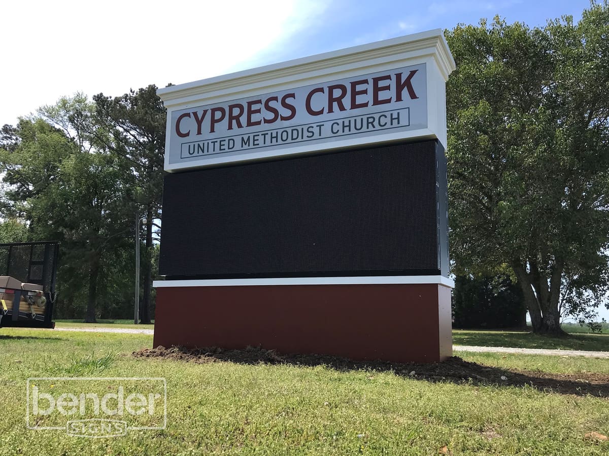 Cypress Creek United Methodist Church monument sign with LED message board