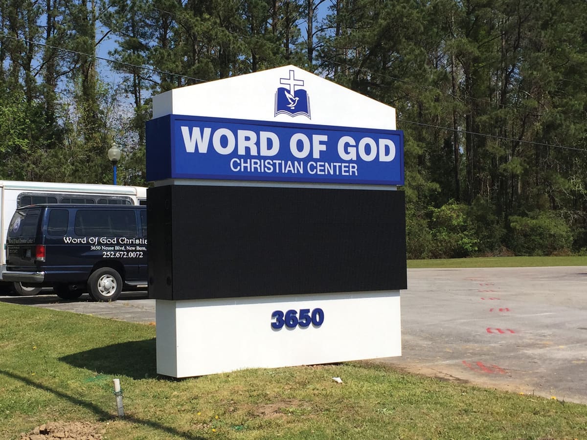 Word of God Christian Center monument sign with LED message board